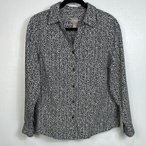 Chico’s Cotton Chevron Print Wrinkle Resistant Button Down Shirt Size L